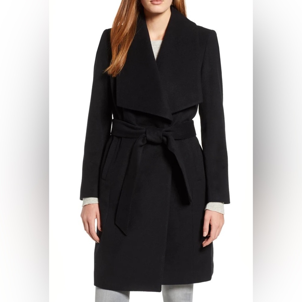 Cole Haan Signature Wool Blend Wrap Coat, Size: 2, Color: Black